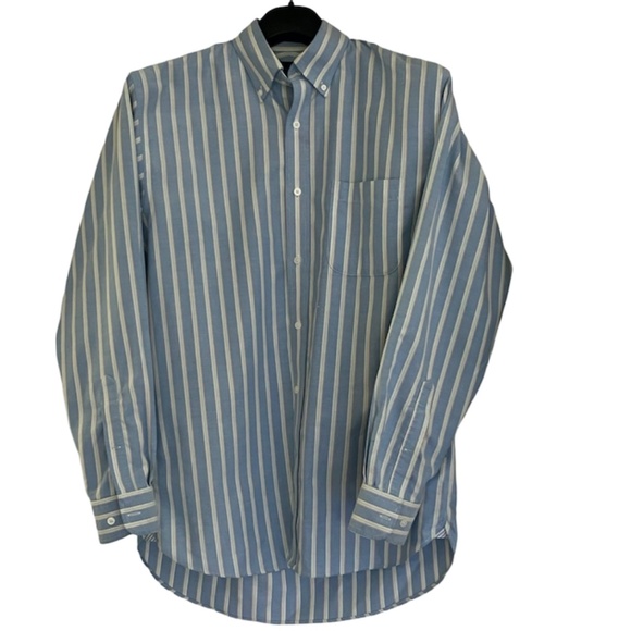 Lands' End:  15/34   Men's No Iron Striped Supima® Oxford Dress Shirt - Picture 1 of 7